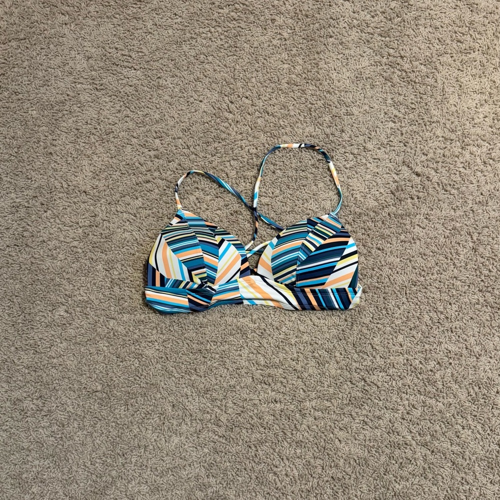 Adore Me Blue and Tan Striped Bikini Top